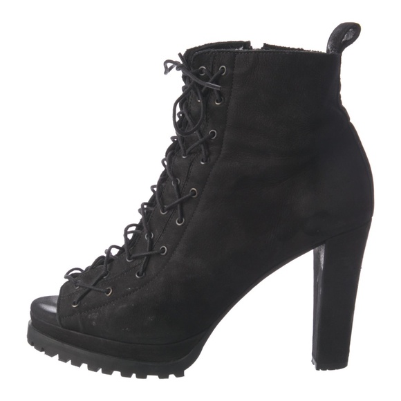 NIB AllSaints Suede Lace Up Platform Peep Toe Ankle Boot, Lug Sole, EU 38 US 7.5 - Picture 1 of 7